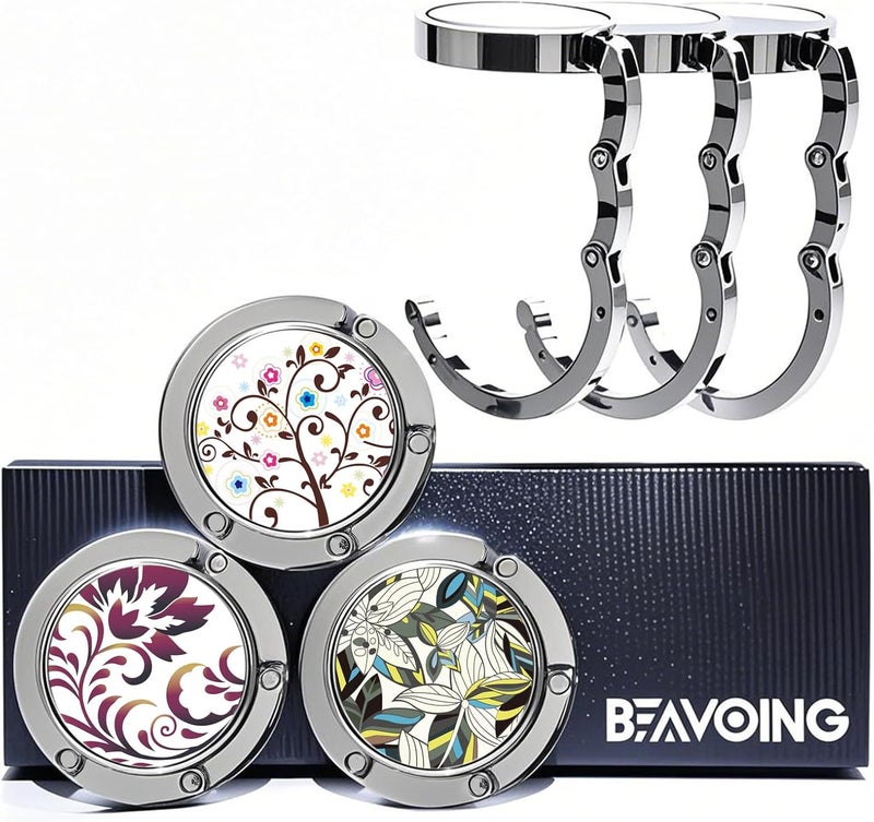 BEAVOING Purse Hanger, Foldable Purse Hook Set of 3 Mixed Pattern Purse Table Hanger Womens Bag Purse Holder for Desk Tables 3-1 - Image 1